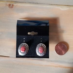 Western 925 sterling silver dark red earrings